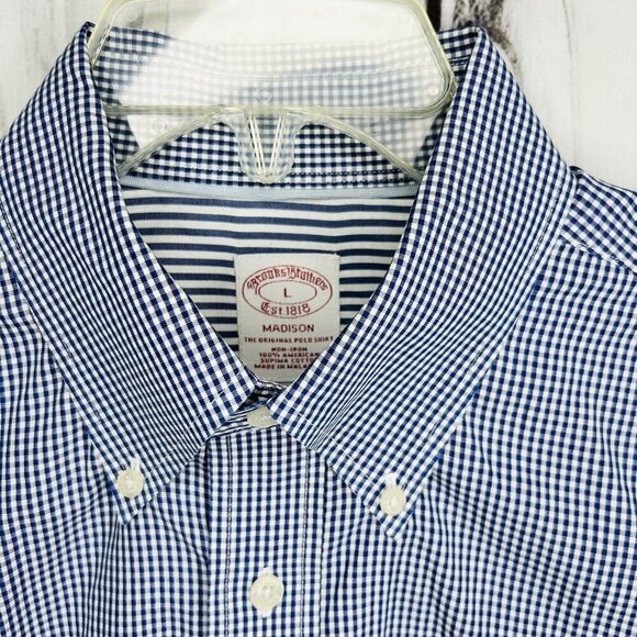 Brooks Brothers Madison Blue Gingham Supima Cotton Non-Iron Long-Sleeve Men's L - Picture 3 of 7